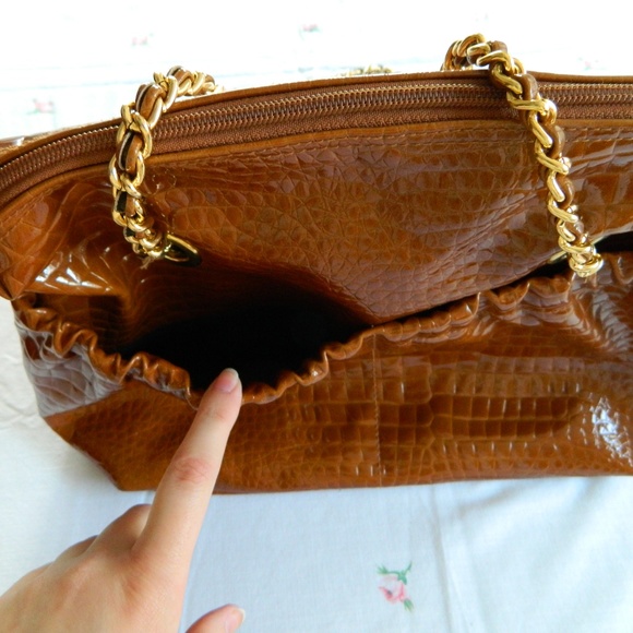 Vintage 70s 80s Croc Patent Chain Strap Purse Bag - Picture 2 of 5